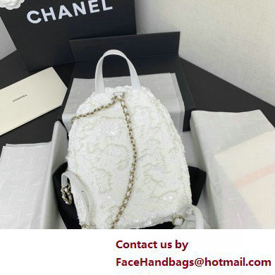 Chanel Sequins  &  Silver-Tone Metal Mini Backpack Bag AS4662 White 2025